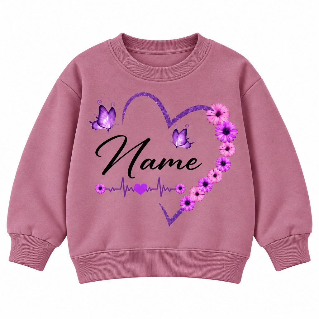 Custom Name Floral Flower Heart Sweatshirt for Kids, Butterfly and Daisy Personalized Crewneck
