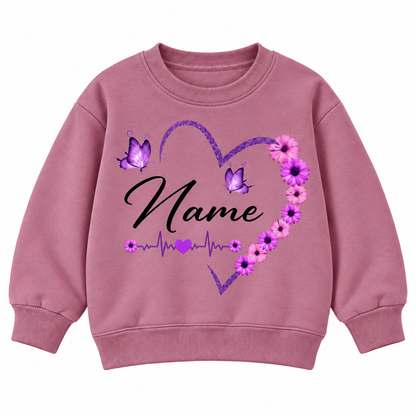 Custom Name Floral Flower Heart Sweatshirt for Kids, Butterfly and Daisy Personalized Crewneck