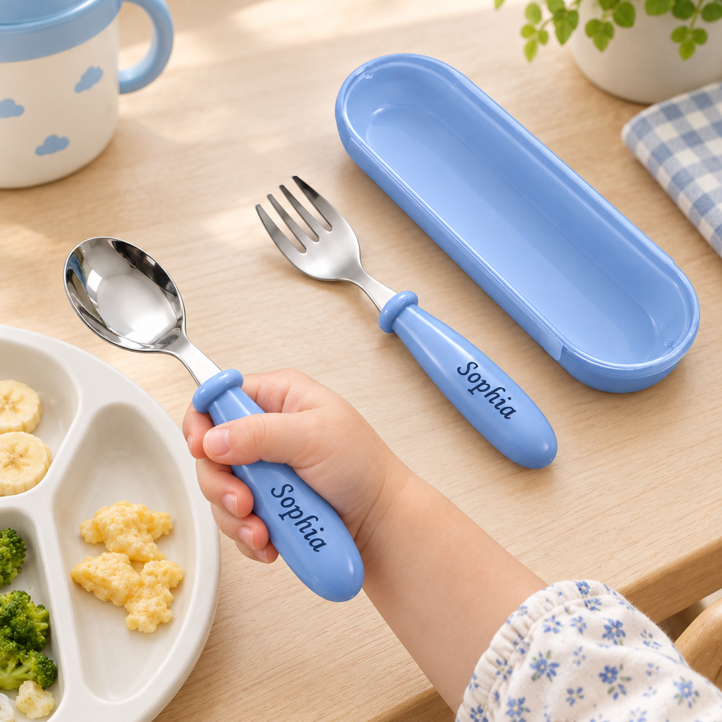 Custom Name Engraved Utensil Set – Personalized Stainless Steel Spoon and Fork