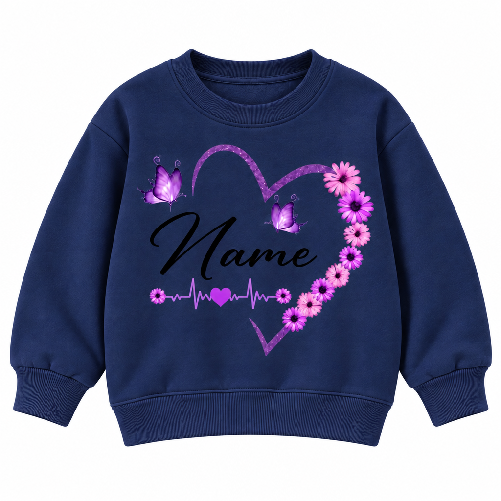 Custom Name Floral Flower Heart Sweatshirt for Kids, Butterfly and Daisy Personalized Crewneck