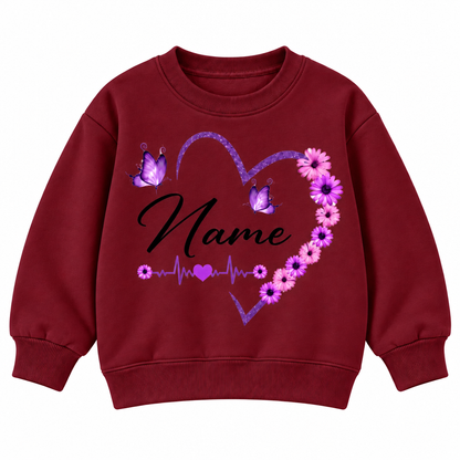Custom Name Floral Flower Heart Sweatshirt for Kids, Butterfly and Daisy Personalized Crewneck