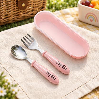 Custom Name Engraved Utensil Set – Personalized Stainless Steel Spoon and Fork