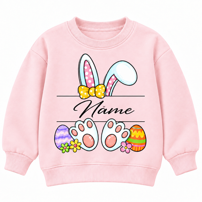 Personalized Name Easter Bunny Sweatshirt for Kids, Cute Rabbit Ears and Colorful Easter Eggs