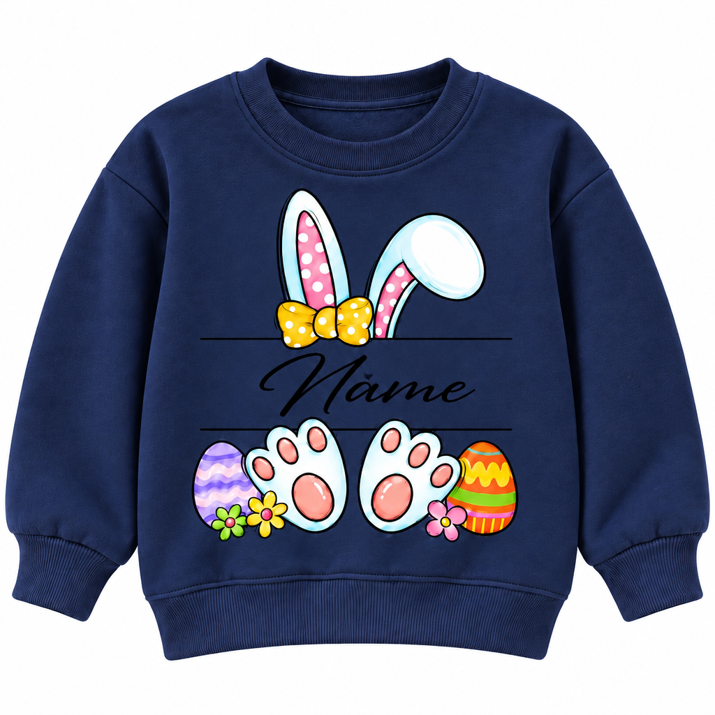Personalized Name Easter Bunny Sweatshirt for Kids, Cute Rabbit Ears and Colorful Easter Eggs