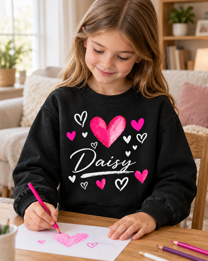 Custom Name Love Heart Sweatshirt – Personalized Kids Clothing for Everyday Wear