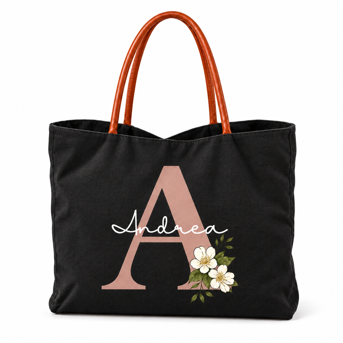 Personalized Flower Initial Tote Bag – Custom Name, Chic & Elegant Everyday Bag