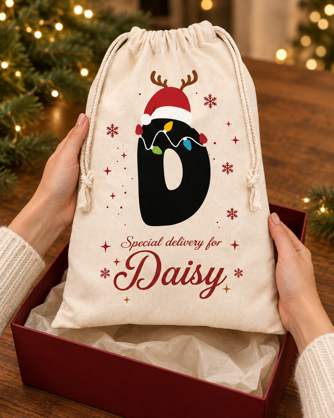 Personalized Christmas Santa Sack with Custom Name, Custom Holiday Gift Bag for Christmas Presents