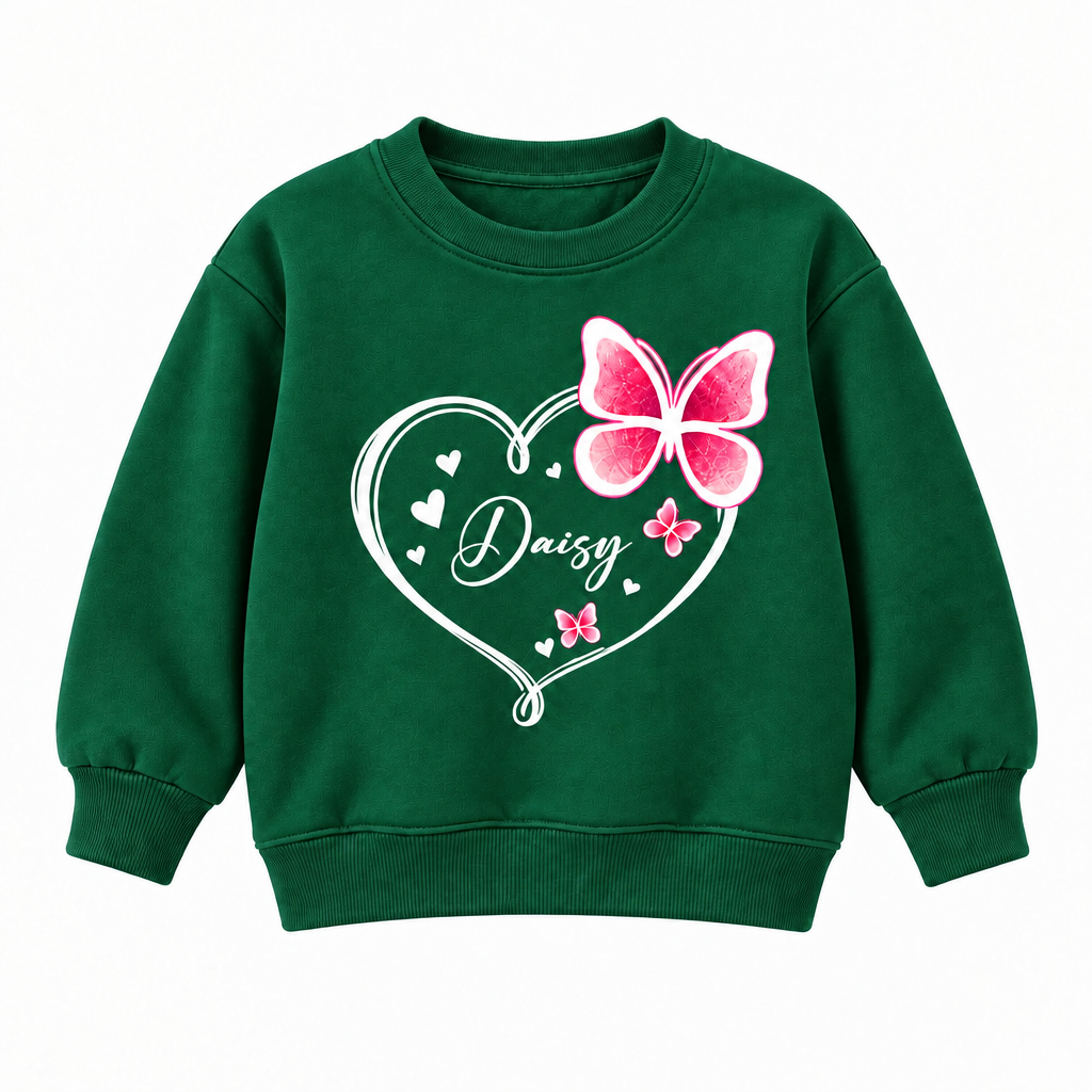 Personalized Kids Butterfly Name Sweatshirt – Cute Heart Design Custom Pullover for Girls