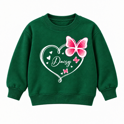 Personalized Kids Butterfly Name Sweatshirt – Cute Heart Design Custom Pullover for Girls