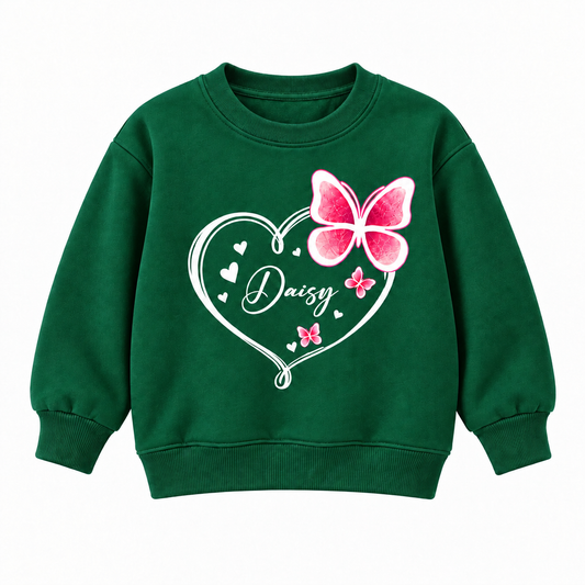 Personalized Kids Butterfly Name Sweatshirt – Cute Heart Design Custom Pullover for Girls