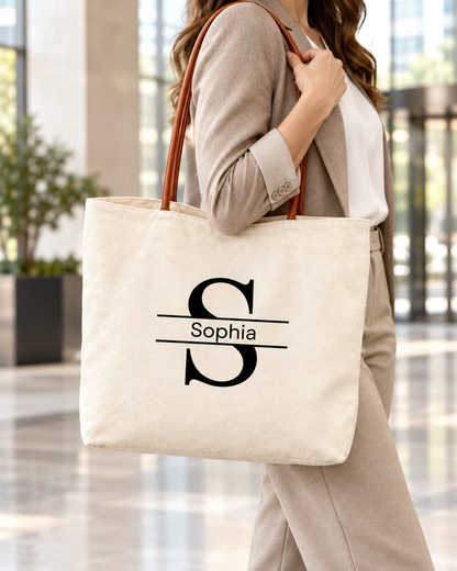 Custom Initial & Name Handbag – Minimalist Personalized Tote Bag for Women