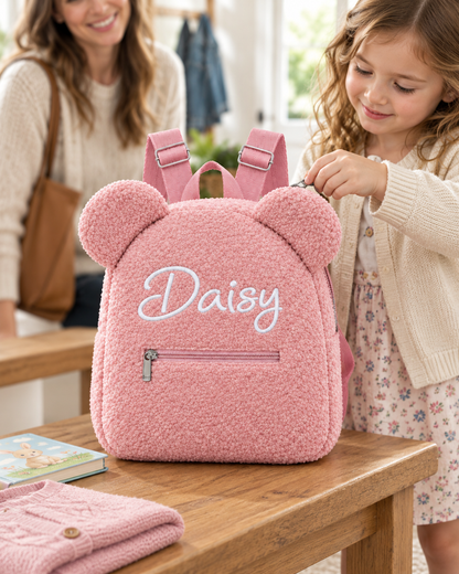 Personalized Teddy Bear Backpack with Custom Name – Cute Plush Backpack for Kids