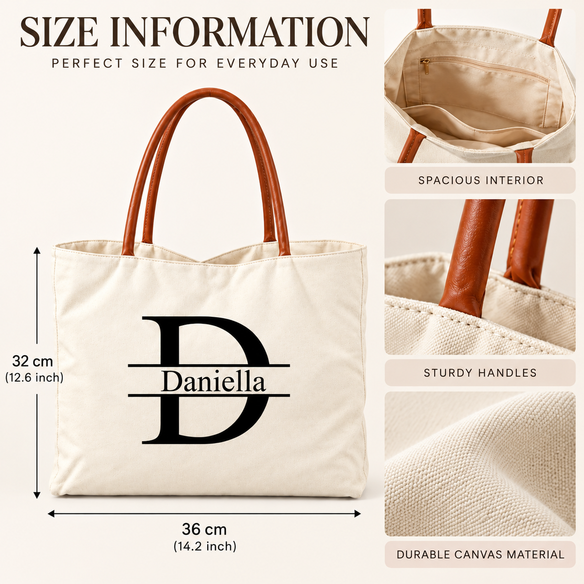 Custom Initial & Name Handbag – Minimalist Personalized Tote Bag for Women