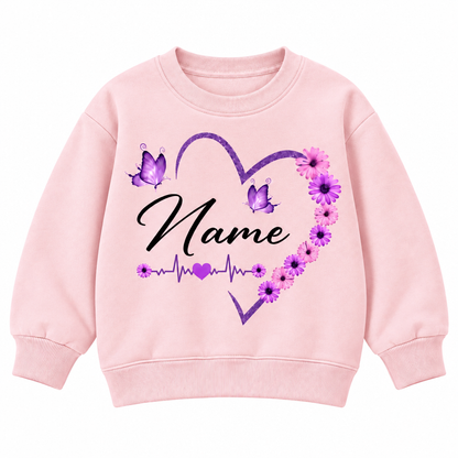 Custom Name Floral Flower Heart Sweatshirt for Kids, Butterfly and Daisy Personalized Crewneck