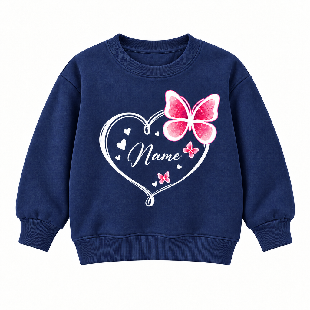 Personalized Kids Butterfly Name Sweatshirt – Cute Heart Design Custom Pullover for Girls