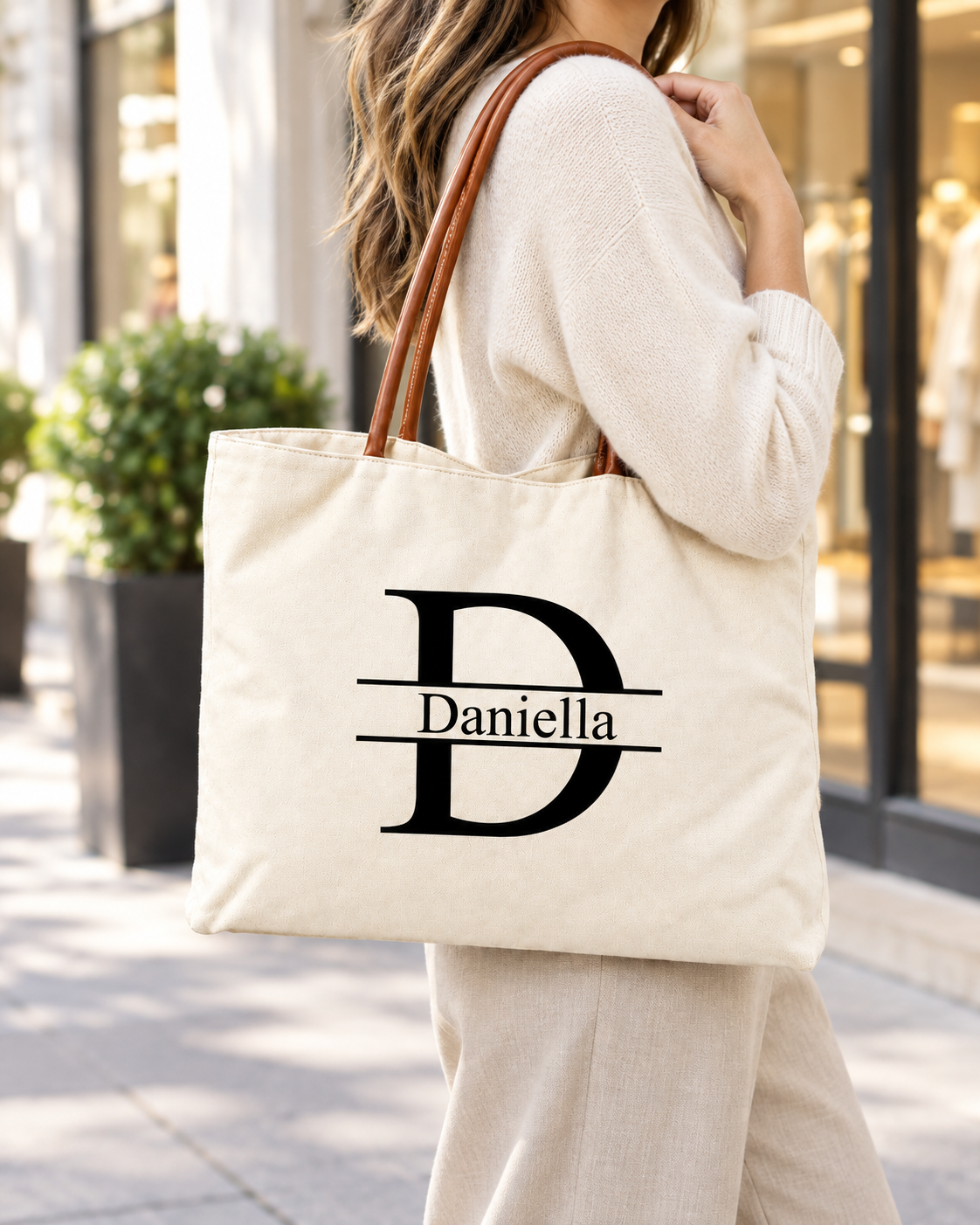 Custom Initial & Name Handbag – Minimalist Personalized Tote Bag for Women