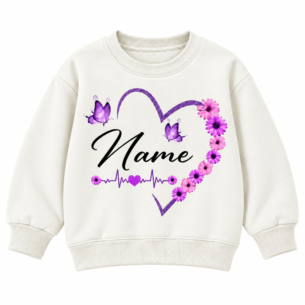 Custom Name Floral Flower Heart Sweatshirt for Kids, Butterfly and Daisy Personalized Crewneck