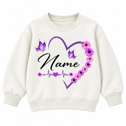 Custom Name Floral Flower Heart Sweatshirt for Kids, Butterfly and Daisy Personalized Crewneck