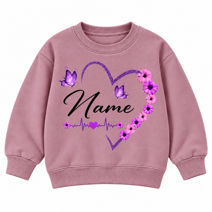Custom Name Floral Flower Heart Sweatshirt for Kids, Butterfly and Daisy Personalized Crewneck