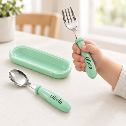 Custom Name Engraved Utensil Set – Personalized Stainless Steel Spoon and Fork