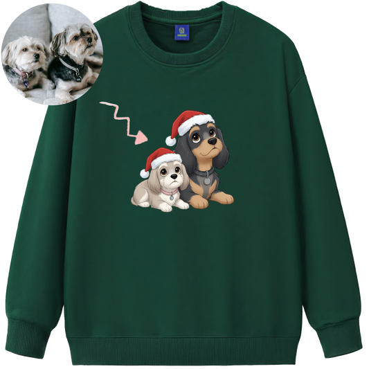 Capte a alegria: envie a fotografia do seu animal de estimação para roupas de Natal personalizadas.