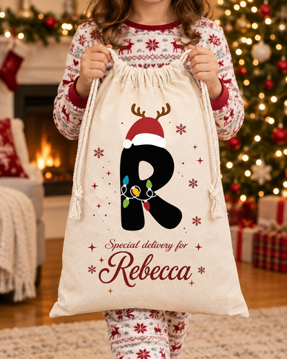 Personalized Christmas Santa Sack with Custom Name, Custom Holiday Gift Bag for Christmas Presents