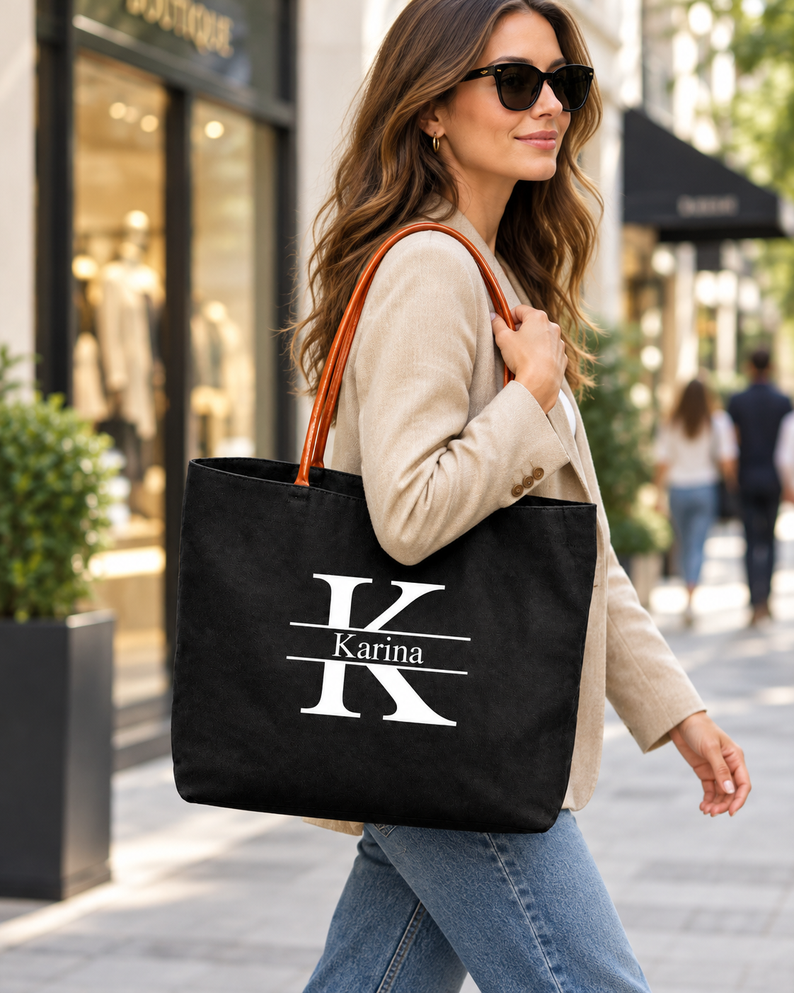 Custom Initial & Name Handbag – Minimalist Personalized Tote Bag for Women