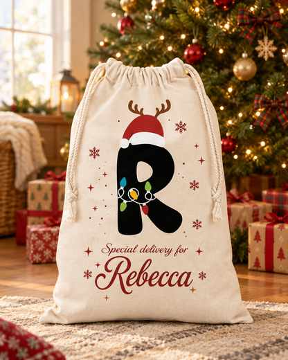 Personalized Christmas Santa Sack with Custom Name, Custom Holiday Gift Bag for Christmas Presents