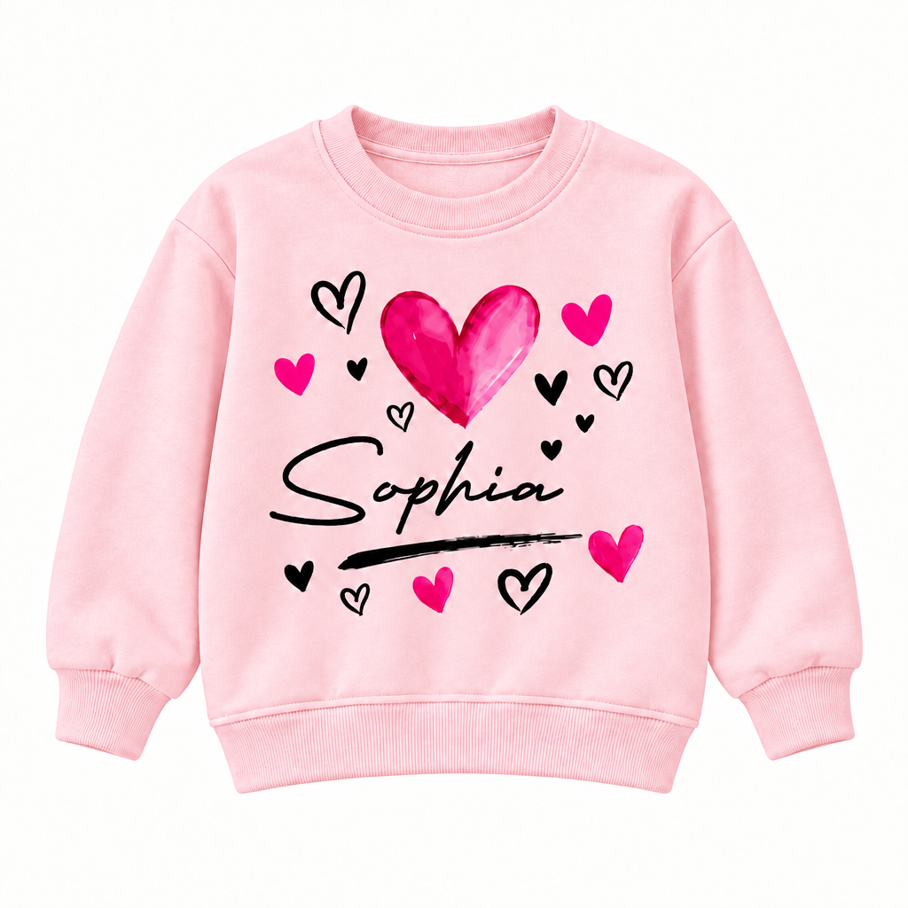 Custom Name Love Heart Sweatshirt – Personalized Kids Clothing for Everyday Wear