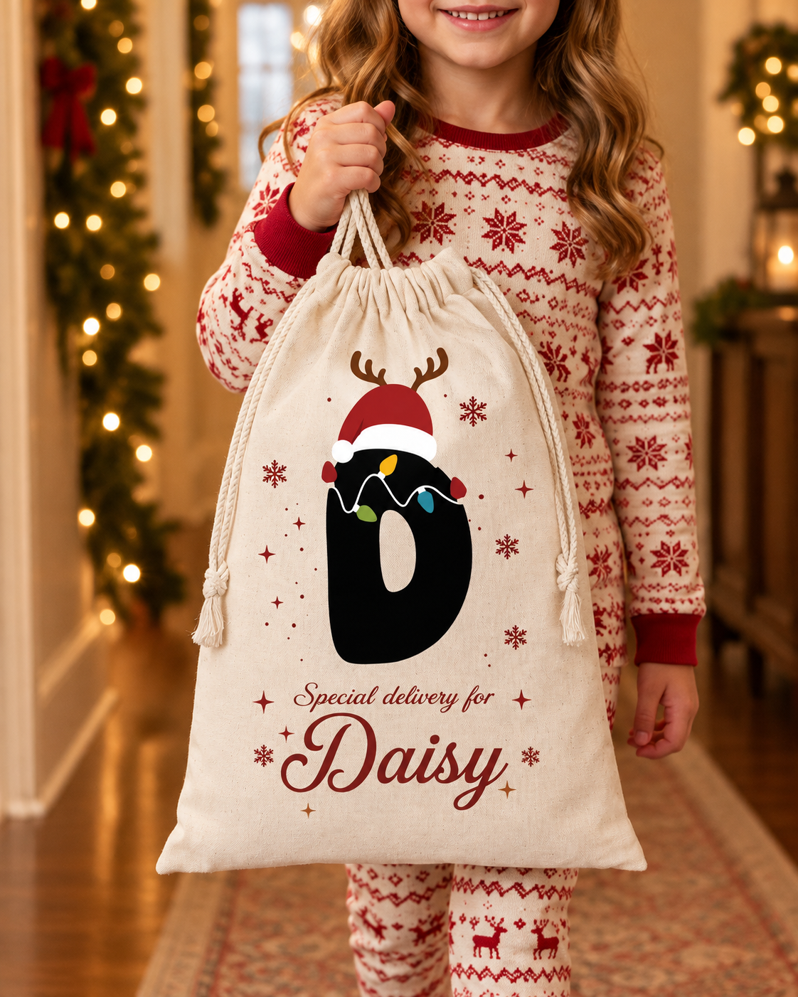 Personalized Christmas Santa Sack with Custom Name, Custom Holiday Gift Bag for Christmas Presents