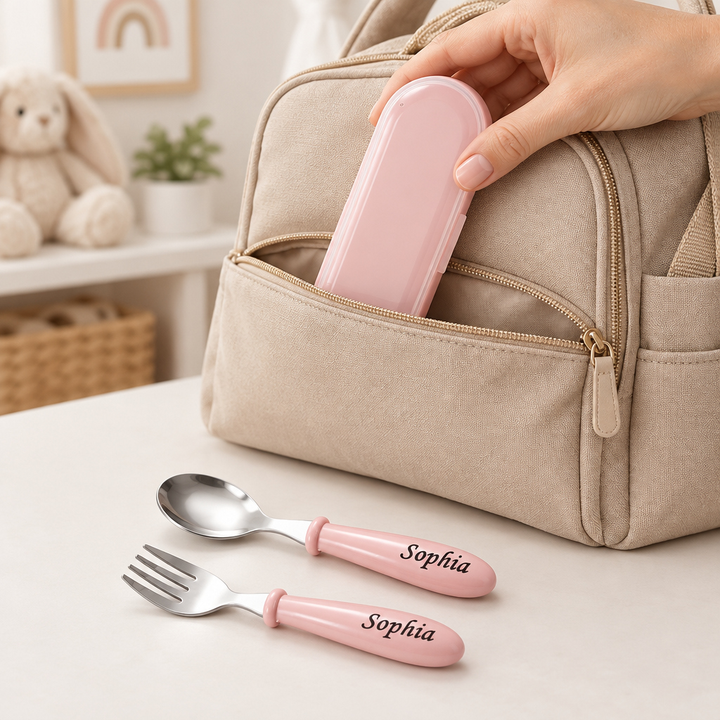 Custom Name Engraved Utensil Set – Personalized Stainless Steel Spoon and Fork