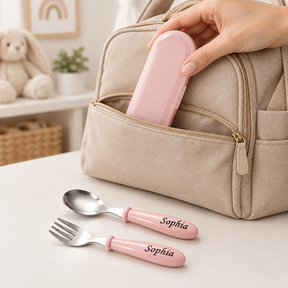 Custom Name Engraved Utensil Set – Personalized Stainless Steel Spoon and Fork