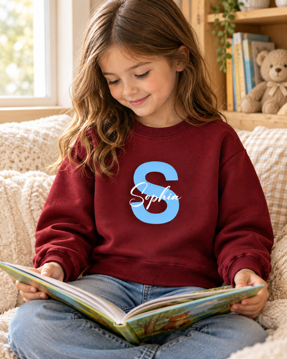 Personalized Initial & Name Sweatshirt for Kids – Custom Letter Pullover, Cute Gift for Girls and Boys