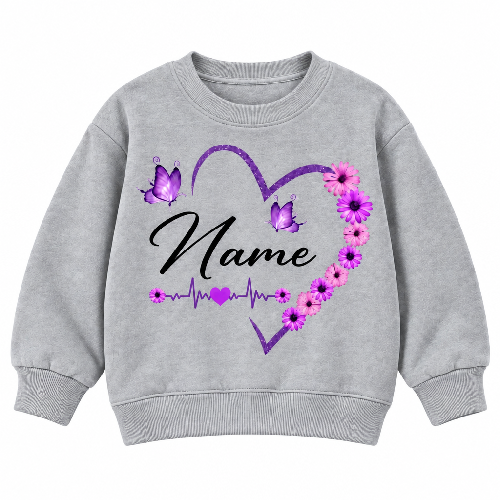Custom Name Floral Flower Heart Sweatshirt for Kids, Butterfly and Daisy Personalized Crewneck