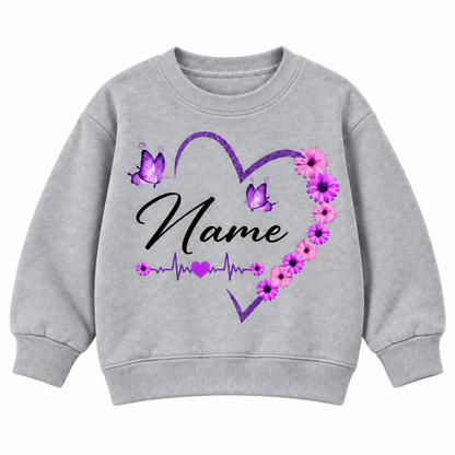 Custom Name Floral Flower Heart Sweatshirt for Kids, Butterfly and Daisy Personalized Crewneck