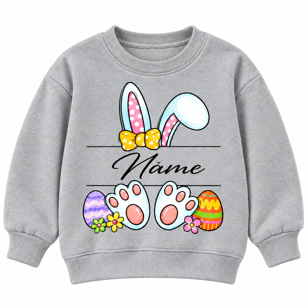 Personalized Name Easter Bunny Sweatshirt for Kids, Cute Rabbit Ears and Colorful Easter Eggs