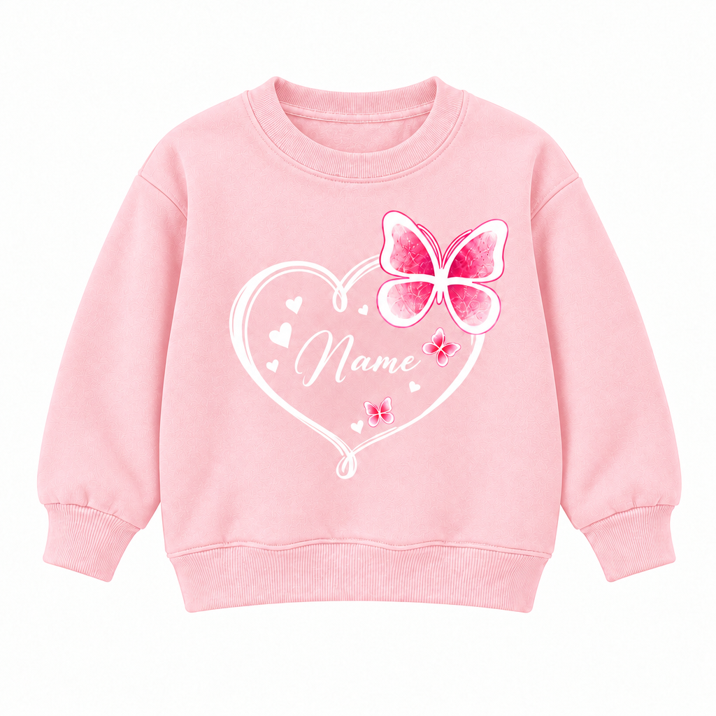 Personalized Kids Butterfly Name Sweatshirt – Cute Heart Design Custom Pullover for Girls