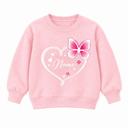 Personalized Kids Butterfly Name Sweatshirt – Cute Heart Design Custom Pullover for Girls