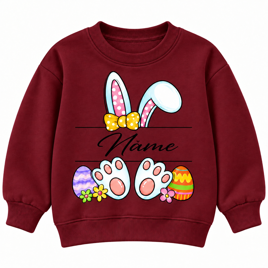 Personalized Name Easter Bunny Sweatshirt for Kids, Cute Rabbit Ears and Colorful Easter Eggs