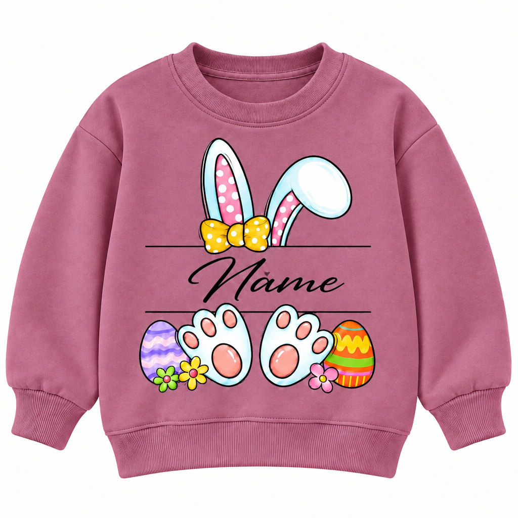 Personalized Name Easter Bunny Sweatshirt for Kids, Cute Rabbit Ears and Colorful Easter Eggs