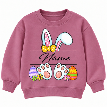 Personalized Name Easter Bunny Sweatshirt for Kids, Cute Rabbit Ears and Colorful Easter Eggs