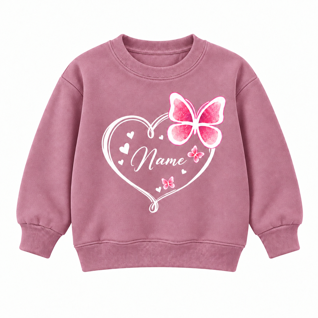 Personalized Kids Butterfly Name Sweatshirt – Cute Heart Design Custom Pullover for Girls