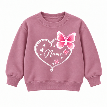 Personalized Kids Butterfly Name Sweatshirt – Cute Heart Design Custom Pullover for Girls