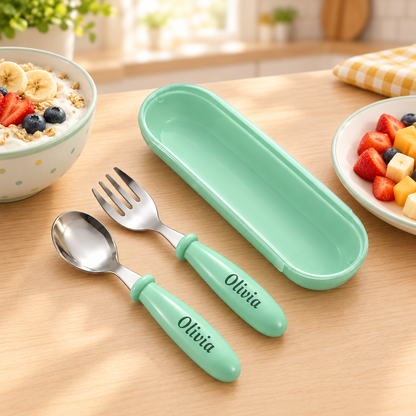 Custom Name Engraved Utensil Set – Personalized Stainless Steel Spoon and Fork