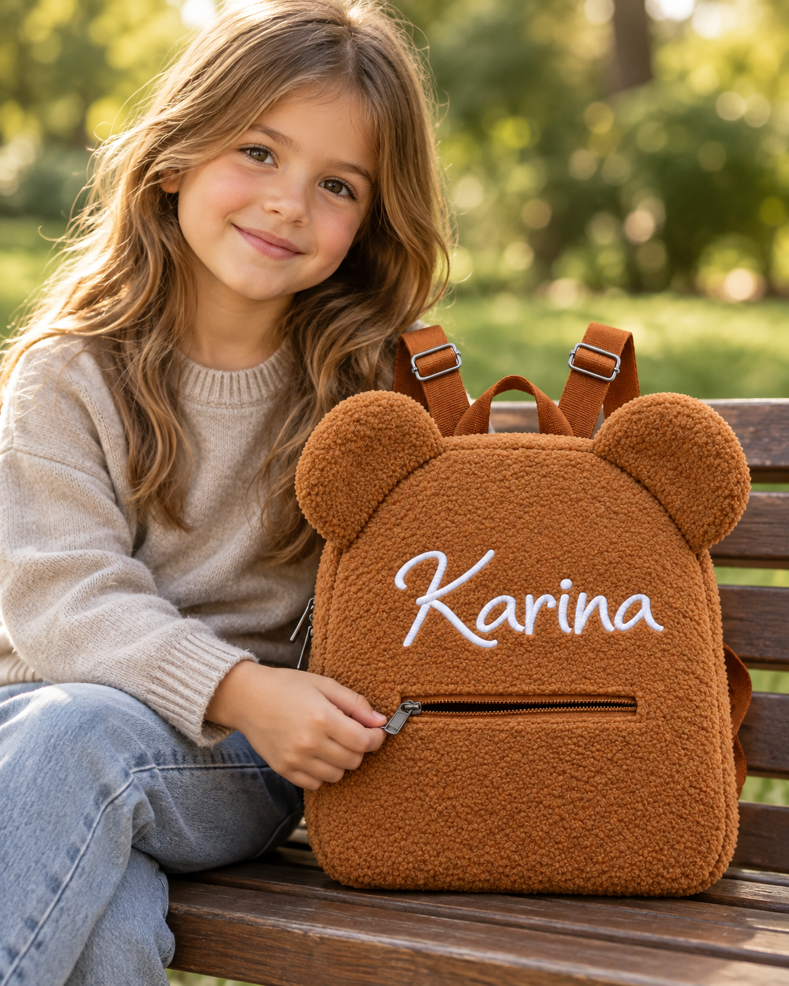 Personalized Teddy Bear Backpack with Custom Name – Cute Plush Backpack for Kids
