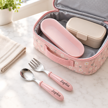 Custom Name Engraved Utensil Set – Personalized Stainless Steel Spoon and Fork
