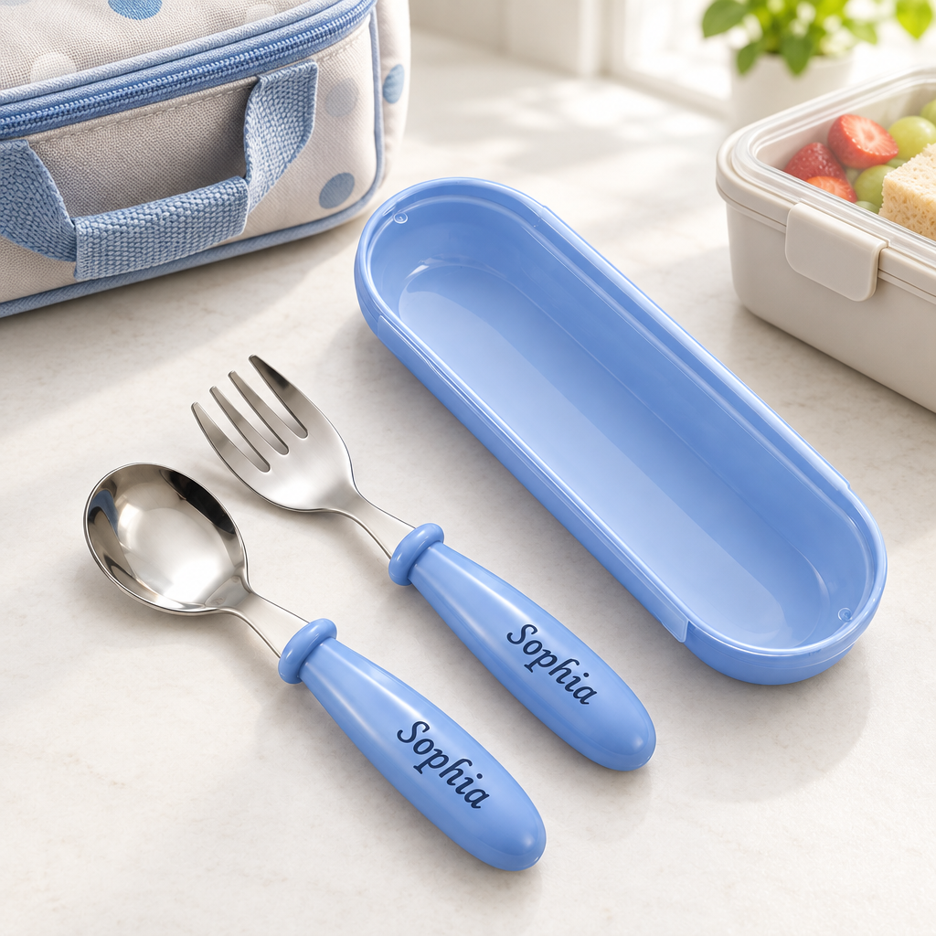 Custom Name Engraved Utensil Set – Personalized Stainless Steel Spoon and Fork