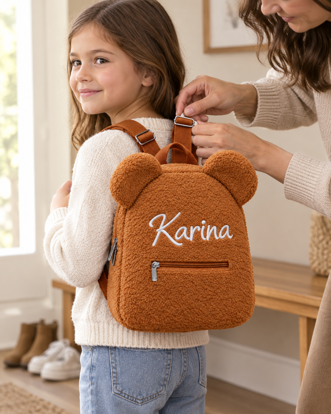 Personalized Teddy Bear Backpack with Custom Name – Cute Plush Backpack for Kids