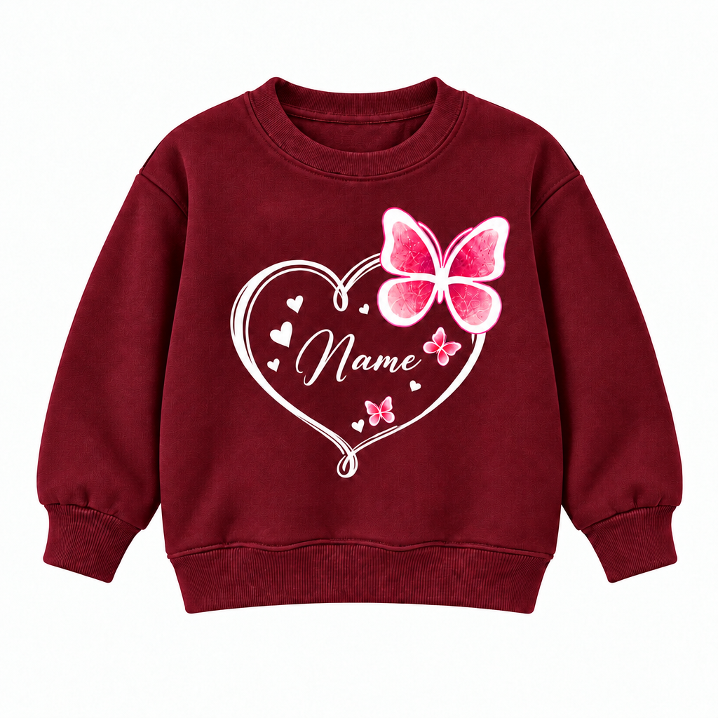 Personalized Kids Butterfly Name Sweatshirt – Cute Heart Design Custom Pullover for Girls