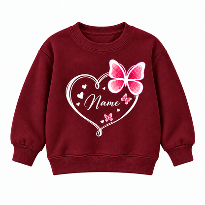 Personalized Kids Butterfly Name Sweatshirt – Cute Heart Design Custom Pullover for Girls